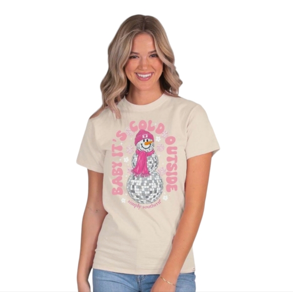 NWT Simply Southern Baby It's Cold Outside Snowman Tshirt - Picture 1 of 5